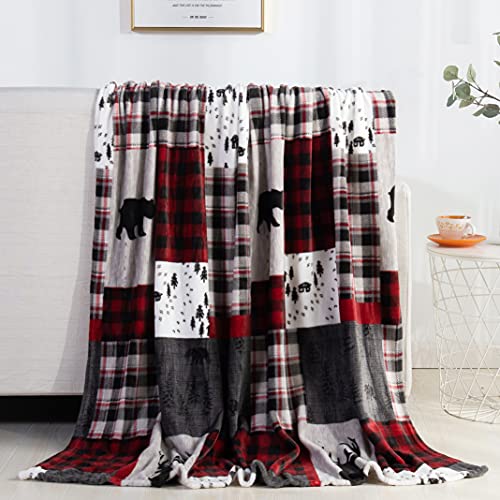 Elegant Comfort Luxury Velvet Super Soft Christmas Prints Fleece Blanket-Holiday Theme Home Décor Fuzzy Warm and Cozy Throws for Winter Bedding, Couch and Gift, 50 x 60 inch, Patch - color: Patch, size: 50 in x 60 in