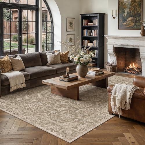 8x10 Taupe Vintage Distressed Washable Area Rug for Living Room | Low Pile, Non Slip, Vintage Distressed, Soft Large Area Rug for Living Room, Bedroom, Dining Room, Office, Home Decor - color: C| Taupe, size: 8' x 10' (Rectangular)