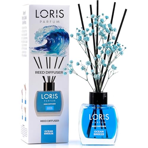 Loris Ocean Breeze Reed Diffuser Set with Dried Flowers | Reed Diffusers for Home with Sticks | Bathroom Diffuser & Room Scent | Long-Lasting Home Fragrance | 120 mL / 4.06 fl oz - color: Ocean Breeze