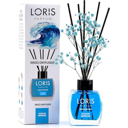 Loris Ocean Breeze Reed Diffuser Set with Dried Flowers | Reed Diffusers for Home with Sticks | Bathroom Diffuser & Room Scent | Long-Lasting Home Fragrance | 120 mL / 4.06 fl oz - color: Ocean Breeze