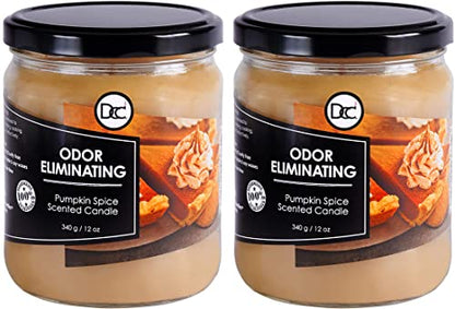 Pumpkin Spice Two Pack Odor Eliminating Highly Fragranced Candle - Eliminates 95% of Pet, Smoke, Food, and Other Smells Quickly - Up to 80 Hour Burn time - 12 Ounce Premium Soy Blend - color: Pumpkin Spice Two Pack
