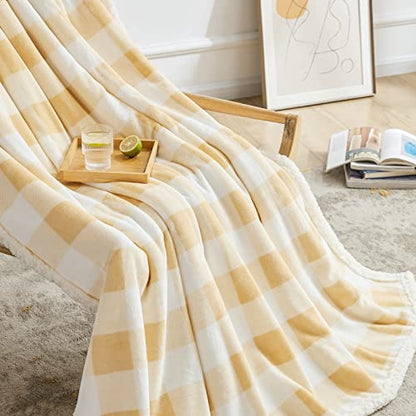 BEAUTEX Christmas Sherpa Fleece Twin Blanket Soft Warm Buffalo Plaid | Plush Blanket & Throw, Winter Cozy Fuzzy for Couch, Sofa, Bed (Beige, 60" x 80") - color: Beige, size: Twin-60"x80"