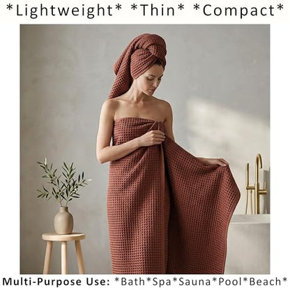 PÜSKÜL 2-Piece Natural 100% Turkish Cotton Waffle Bath Towels Extra-Large | Brick-Red, 32x63" Bath Sheet Towel, Light Soft Absorbent Quick-Dry Lint-Free Premium Honeycomb Weave Oeko-Tex Made in Turkiye - color: Brick