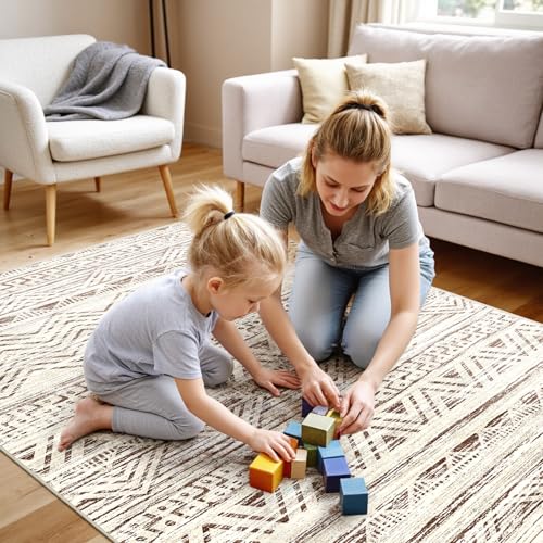 4x5 Area Rug Washable Moroccan: Non Slip Entryway Floor Mat Beige | Modern Soft Doormat Low Pile Thin Carpet Runner for Kitchen Entryway Bedroom Bathroom Living Room Indoor Home Office Decor - color: Beige, size: 4' x 5'