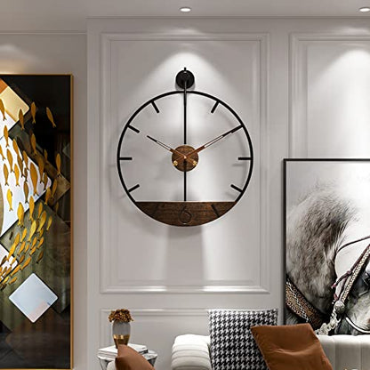 Modern Wood Walnut Dial Wall Clock, Large Simple Wall Decor Metal Frame Silent Non Ticking Clock for Living Room Decor, Kitchen, Bedroom, Study Decoration, Handmade Home Gift Idea, 22.5 in - size: 2.Large 22.5In(57cm)