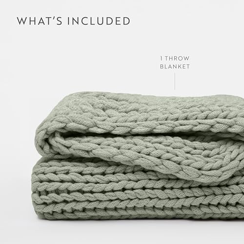 Merit Linens Chunky Knit Throw Blanket - One Size Eucalyptus - color: Chunky Hand-knit Eucalyptus