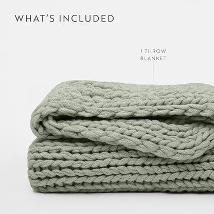 Merit Linens Chunky Knit Throw Blanket - One Size Eucalyptus - color: Chunky Hand-knit Eucalyptus