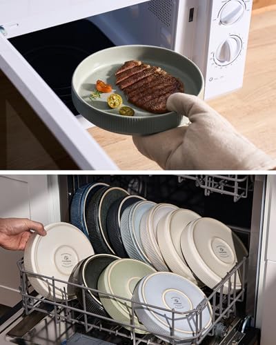 famiware Star 7.5" Pasta Bowls Set of 6, Plate Bowls, Light Green | Double Reactive Glaze, Microwave & Dishwasher Safe, Lead-free and Cadmium-free, Stoneware Scratch Resistant, Kitchen Bowls - color: Light Green, size: 6 pcs