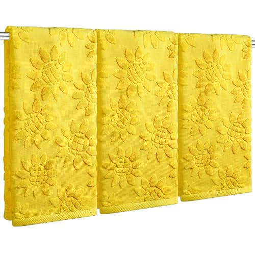Shemilly 3 Pack Yellow Sunflower Hand Towels 100% Cotton 13.7x29.5 Inch | 3D Sunflowers Soft Decorative Towel for Home Bathroom Kitchen Decor Gift - color: Sunflower