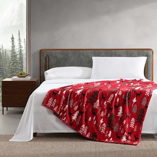 Eddie Bauer - Throw Blanket, Ultra-Soft & Reversible Plush Bedding, Blanket for Couch & Bed (Deer Woods Red, 50" x 60") - color: Deer Woods Red, size: 50" x 60"
