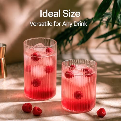 MIAMIO - Drinking Glasses Set of 8 / Water Glasses (9.5 oz) - Senita | Glass drinkware for water, juice, matcha and cocktails, drinking glass set for everyday use at home - dishwasher safe