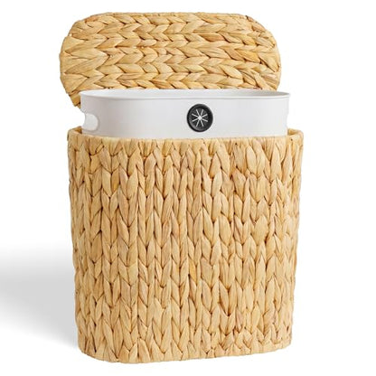 iEGrow 3 Gallon Wicker Trash Can, Bathroom Trash Can with Lid, Narrow Natural Water Hyacinth Waste Basket with Removable Liner, Boho Garbage Can for Bedroom, Office, Small Spaces Living Room, Toilet - color: Brown, size: Oval