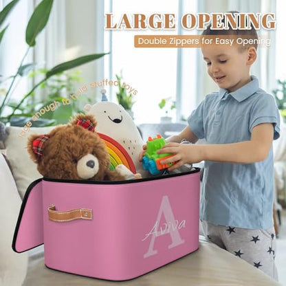 Customized Storage Basket with Initial Name, Personalized Keepsake Box | Foldable Sturdy Large Storage Bin Organizer with Handle Lid Lightweight Waterproof Dustproof, 14"L x 10.2"W x 10.4"H - color: Option 2