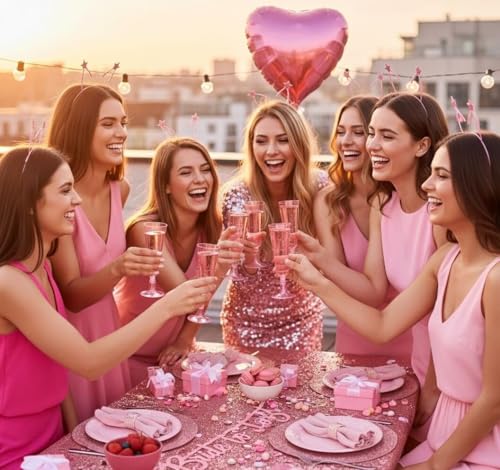 MATANA 50 Glitter Pink Champagne Flutes Plastic Champagne Glasses 5 oz, Reusable Pink Plastic Wine Glasses, Copas De Plastico Para Brindis, Toasting Glasses for Wedding, Bridal Shower, Girl's Party - color: Pink Glitter, size: 50 Pack