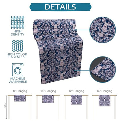 Table Runner and Placemats Set of 4 Branches Leaves Decorative Dining Table Runner with Matching Placemats Deer Head Table Decor for Kitchen Dining Room and Everyday Use 13x90in - size: 13"x90"+4pcs