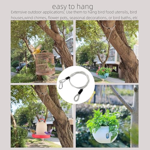 4 Pcs 40 Inch Premium Metal Planter Hangers，Bird Feeder Cable for Tree with Carabiner Clip，Bird House Hanging Hook and Chain Wire for Bird Feeders and Birdhouses，Baths，Baskets，Suet，Outdoor Camping