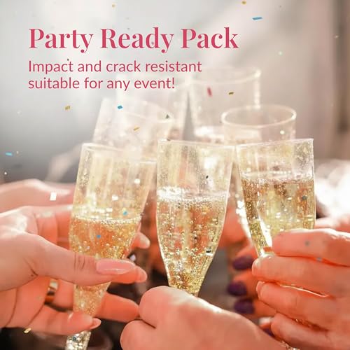 Prestee 24 Plastic Champagne Flutes - Gold Champagne Flutes Plastic - Gold Disposable Mimosa Flute - Party Supplies - Disposable Cocktail Glasses - Mimosa Bar, Wedding, Shower Party - color: Gold Glitter, size: 24 Count (Pack of 1)