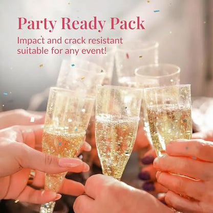 Prestee 24 Plastic Champagne Flutes - Gold Champagne Flutes Plastic - Gold Disposable Mimosa Flute - Party Supplies - Disposable Cocktail Glasses - Mimosa Bar, Wedding, Shower Party - color: Gold Glitter, size: 24 Count (Pack of 1)