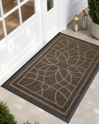 DEXI Front Door Mat Outside Entrance 3x5ft, Heavy Duty Non Slip, Brown | Low Profile Doormat with Rubber Back, Traps Dirt & Moisture, Easy to Clean, Fits Entryway, Patio, Garage - color: Brown, size: 35" X 59" (Rectangular)