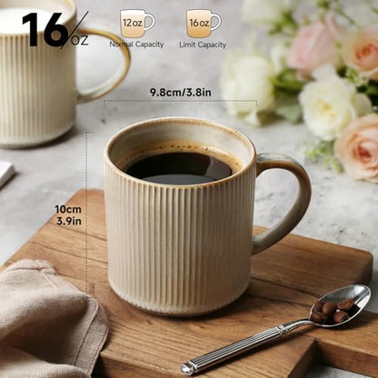 MONITO Coffee Mugs Set of 6,16 oz Ceramic Coffee Cups with Large Handles | Stoneware Mugs Set Suitable for Lattes,Hot tea,Cappuccinos,Mochas and Cocoa,Microwave & Dishwasher Safe,Bonbon Beige - color: Bonbon Beige, size: 6PCS
