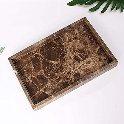 Natural Marble Storage Vanity Tray, Cosmetics Jewelery Tray, Kitchen Organizer, Coffee Table Tray (Coffee Net, 11.8L x 7.87W x 1.18H) - color: Coffee Net