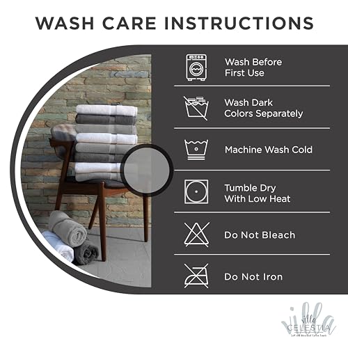 Villa Celestia Cotton Hand Towels Set of 4, 16 x 28, Oeko-TEX Certified, Quick Dry, Black - color: Black, size: Hand Towel - Pack of 4