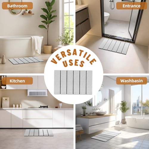 Luxspire Stone Bath Mat, Stone mat Bathroom Foldable 24x16 in, Light Gray | Quick & fast drying diatomaceous earth, Non-slip rubber base, Easy-clean surface for bathroom floor & kitchen counter - color: B-light Gray