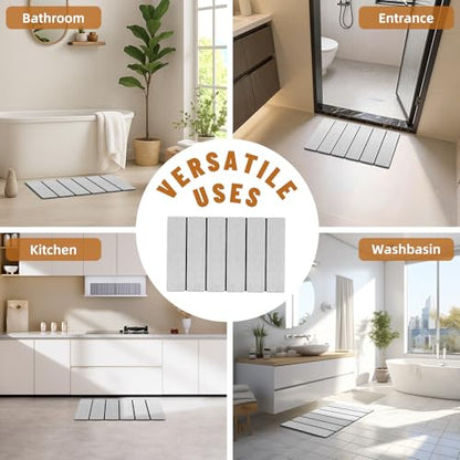 Luxspire Stone Bath Mat, Stone Mat Bathroom Foldable 24x16in 2PC,Light Gray | Quick & fast drying diatomaceous earth, Non-slip rubber base, Easy-clean surface for bathroom floor & kitchen counter - color: Light Gray
