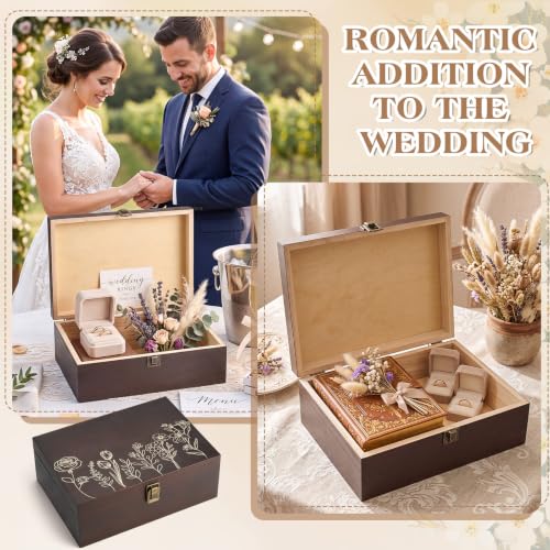 Marsui Wildflower Wooden Keepsake Box, 10.6 x 7.7 x 3.9 Inch Decorative Memory Box with Hinged Lid for Crafts Photos Letters Cards Jewelry Storage, Rustic Floral Gift Boxes for Women Wedding Birthday
