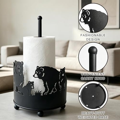 Paper Towel Holders Countertop - Paper Towel Holder Standing - Decorative Paper Towel Roll Holder Metal Paper Towel Holder Animal Paper Towel Holder (Bears) - color: Bear(matte Black)