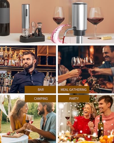 CIRCLE JOY 6-in-1 Electric Wine Opener Set Rechargeable Stainless Steel Wine Opener Gift Set with Foil Cutter, Rechargeable & Manual Wine Aerator Pourers, Vacuum Wine Stopper and Storage Base, Silver - color: 6-in-1 Silver