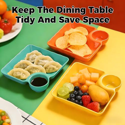 4 Pcs Chips and Salsa Serving Dish Plates, Veggie Platter Dipping Serving Trays with Sauce Rack for Buffet, Family Party, Appetizer, Sushi, Taco, Salsa, Charcuterie, Barbecue Plate. Reusable (All) - color: All