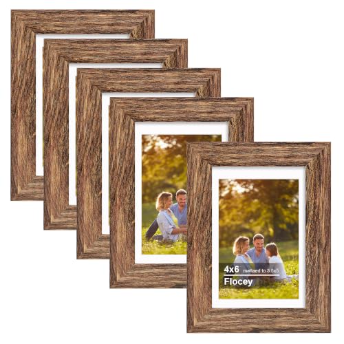 4x6 Picture Frame 5 Pack, Rustic Brown Photo Frame, Display Pictures 3.5x5 with Mat or 4x6 without Mat for Horizontal or Vertical Wall and Tabeltop Display - color: Rustic Brown, size: 4×6-5PACK