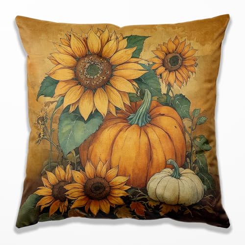 Vintage Fall Sunflower Pumpkin Pillow Covers 18x18,Autumn Pillow Cases Decor,Fall Autumn Pumpkin Decorative Cushion Covers for Home Bedroom Living Room - color: 12 Color