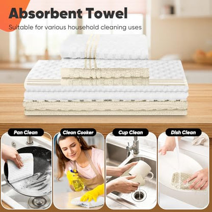 Oven Mitts Kitchen Towels and Dishcloths with Pot Holders Sets, Oven Gloves Hot Pads 500°F Heat Resistant with Silicone Grip, Include 2 Cooking Gloves/2 Potholders/4 Kitchen Towels/4 Dish Towels - color: Milkshake