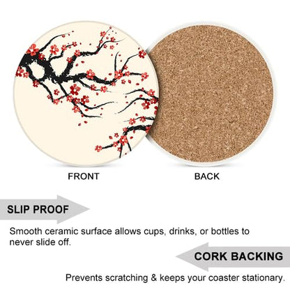 Ceramic Coasters Set of 6 Absorbent Stone Drink Coasters with Holder,Non-Slip Cork Backing, Coasters for Coffee Table,Desk & Home Decor