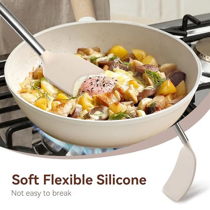 NCUE 35 Pcs Silicone Cooking Utensils Set BPA Free 446°F Heat Resistant | Stainless Steel Handles Kitchen Utensils Set, Thickened Heads Silicone Grips Nonstick Dishwasher Safe for Baking Housewarming - color: Khaki