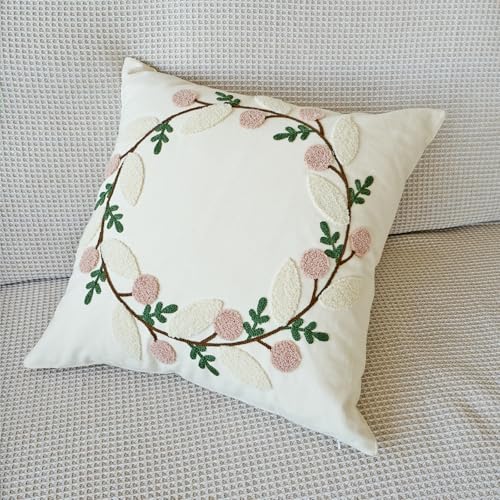 vctops Floral Embroidered Pillow Covers 18x18 Inch Spring Summer Cotton Tufted Throw Pillow Cover Outdoor Garden Cushion Case for Sofa, Bed, Living Room (Flower B,18"x18") - color: Flower B