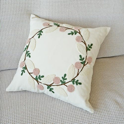 vctops Floral Embroidered Pillow Covers 18x18 Inch Spring Summer Cotton Tufted Throw Pillow Cover Outdoor Garden Cushion Case for Sofa, Bed, Living Room (Flower B,18"x18") - color: Flower B
