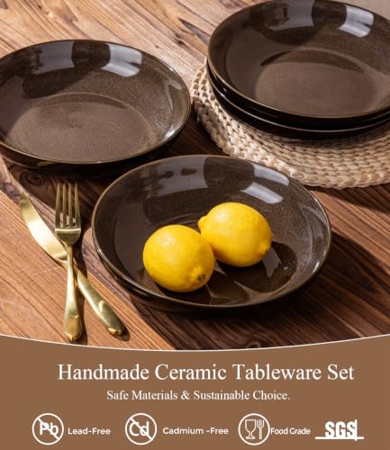 LERATIO 9.0" Ceramic Pasta Bowls Set of 4,38oz Large Stoneware Bowls Set | Reactive Glaze Serving Bowls Set,Wide Bowl for Pasta,Salad,Fruit & Noodles,Housewarming & Wedding Gift-Chestnut - color: Coffee, size: Set of 4