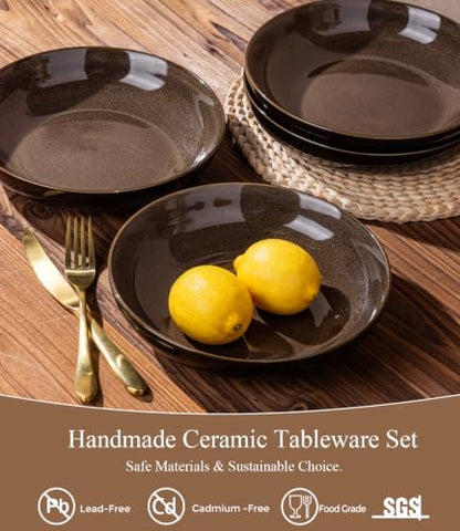 LERATIO 9.0" Ceramic Pasta Bowls Set of 4,38oz Large Stoneware Bowls Set | Reactive Glaze Serving Bowls Set,Wide Bowl for Pasta,Salad,Fruit & Noodles,Housewarming & Wedding Gift-Chestnut - color: Coffee, size: Set of 4