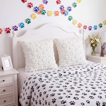 Tiamon 4 Pcs Paw Pillow Covers Paw Print Throw Pillow Covers 18 x 18 Inch Animal Pet Dog Cat Footprints Plush 3D Faux Fur Jacquard Embroidered Cushion Cases for Bed Sofa Couch Decorations - style: White Paw