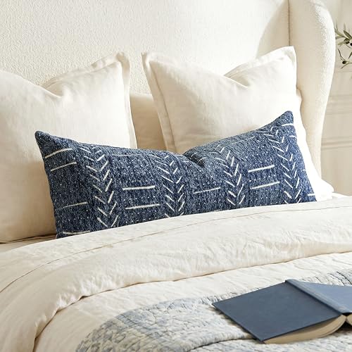 Decorative Long Lumbar Pillow Cover 14x36 for Bed, Navy Blue Soft Woven Chenille Accent Pillow Cover for Bedroom Couch Sofa, Textured Farmhouse Boho Cushion Cover - color: Dark Blue, size: 36" x 14" (Pack of 1)