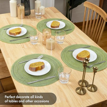 Winknowl Round Braided Placemats Set of 8 Washable Woven Heat Resistant Table Mats for Kitchen Dining Tables 15 inch Round Place Mats (Pea Green,8) - color: Pea Green, size: 8pcs