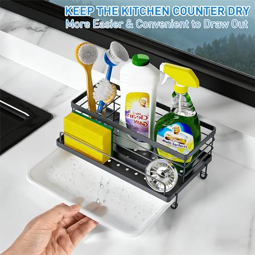 Cisily Sponge Holder for Kitchen, Sink Caddy Organizer, Kitchen Sink Accessories with Drip Tray, Rustproof and Non-slip Kitchen Sink Sponge Holder (Gray) - color: Gray