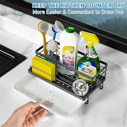 Cisily Sponge Holder for Kitchen, Sink Caddy Organizer, Kitchen Sink Accessories with Drip Tray, Rustproof and Non-slip Kitchen Sink Sponge Holder (Gray) - color: Gray