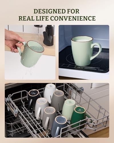 famiware Venus Coffee Mugs Set of 4, 13 oz Ceramic Stoneware Mug Cup Set | Coffee Mug with Handle for Tea, Latte, Cappuccino, Cocoa, Milk, Microwave and Dishwasher Safe, Light Green - color: Light Green, size: 4pcs