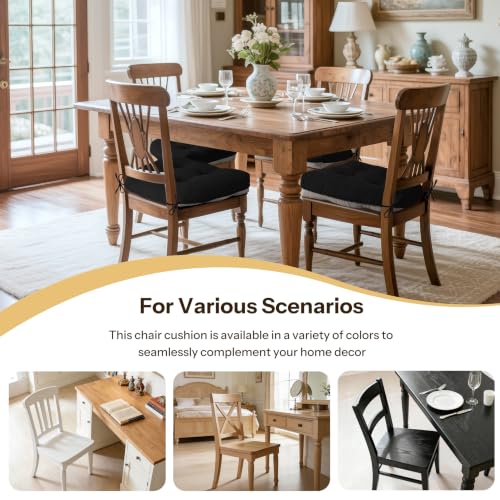 Anti Slip Kitchen Chair Cushions Set of 4 18"X16.5"X3" Black | Elegant Breathable Textured Fabric, with Ties, Tufted, Thick Polyester Filling, for Dining Chairs, Folding Chairs, Office - color: Black