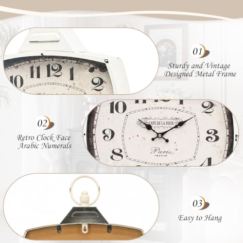 Retro Rectangle Wall Clock, Battery Operated Silent White Farmhouse Wall Clocks, Antique Old Design Style, Wall Clocks for Living Room,Kitchen,Bedroom,Office (17" H x 15" W) - color: White-15"×17"