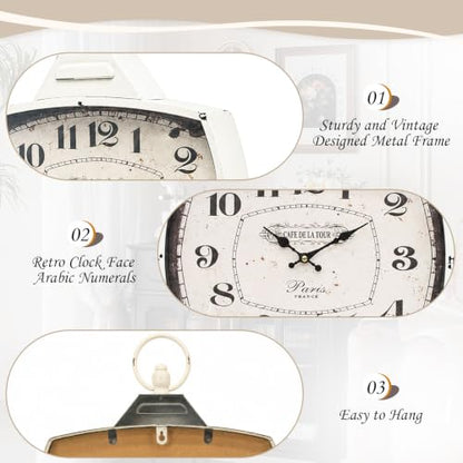 Retro Rectangle Wall Clock, Battery Operated Silent White Farmhouse Wall Clocks, Antique Old Design Style, Wall Clocks for Living Room,Kitchen,Bedroom,Office (17" H x 15" W) - color: White-15"×17"